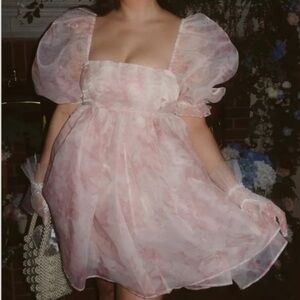 Selkie Pink Puff Sleeve Mini Dress